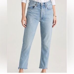 NWT- Agolde Riley High-Rise Straight Crop Jeans in Zephyr